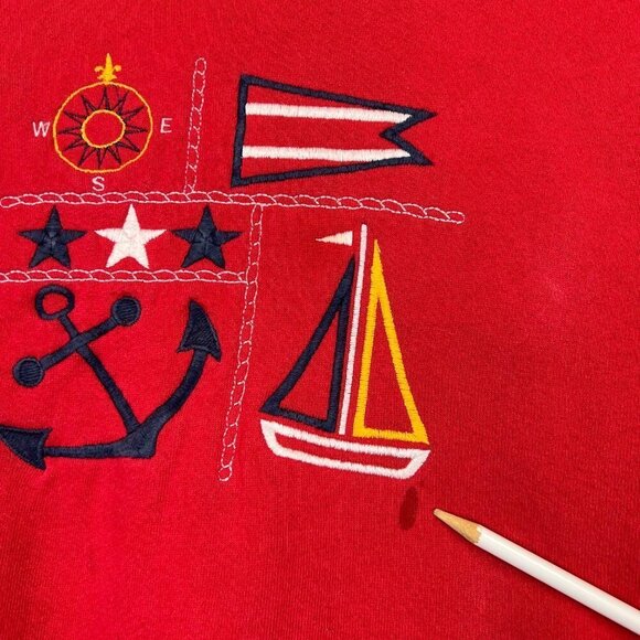 VINTAGE 90's Sailing Boat Pullover Crewneck Embroidered Sweatshirt Size XL women - Picture 4 of 9